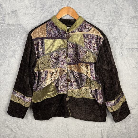Vtg Flashback Jacket Patchwork Velvet Artsy Art To Wear Medium Boho Peasant - Picture 1 of 9